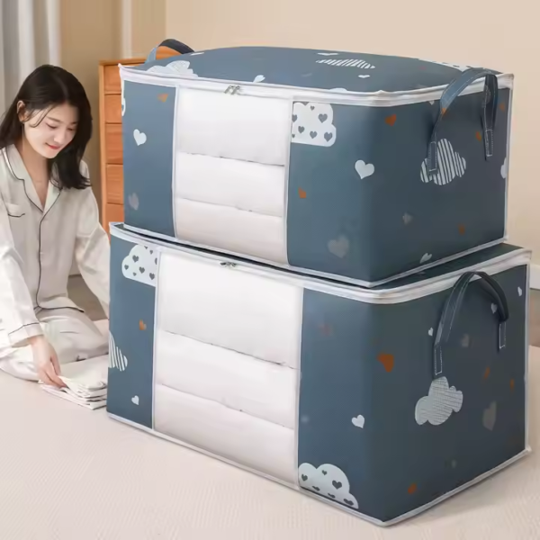 Non-Woven Fabric Cloth Quilt Storage Bag and Organizer with Reinforced Handle Thick Fabric for Comforters