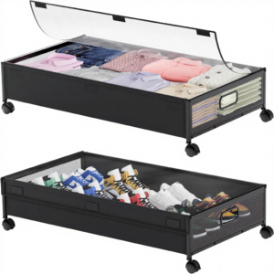 Set of 2 DEWVIE metal bed storage containers with wheels