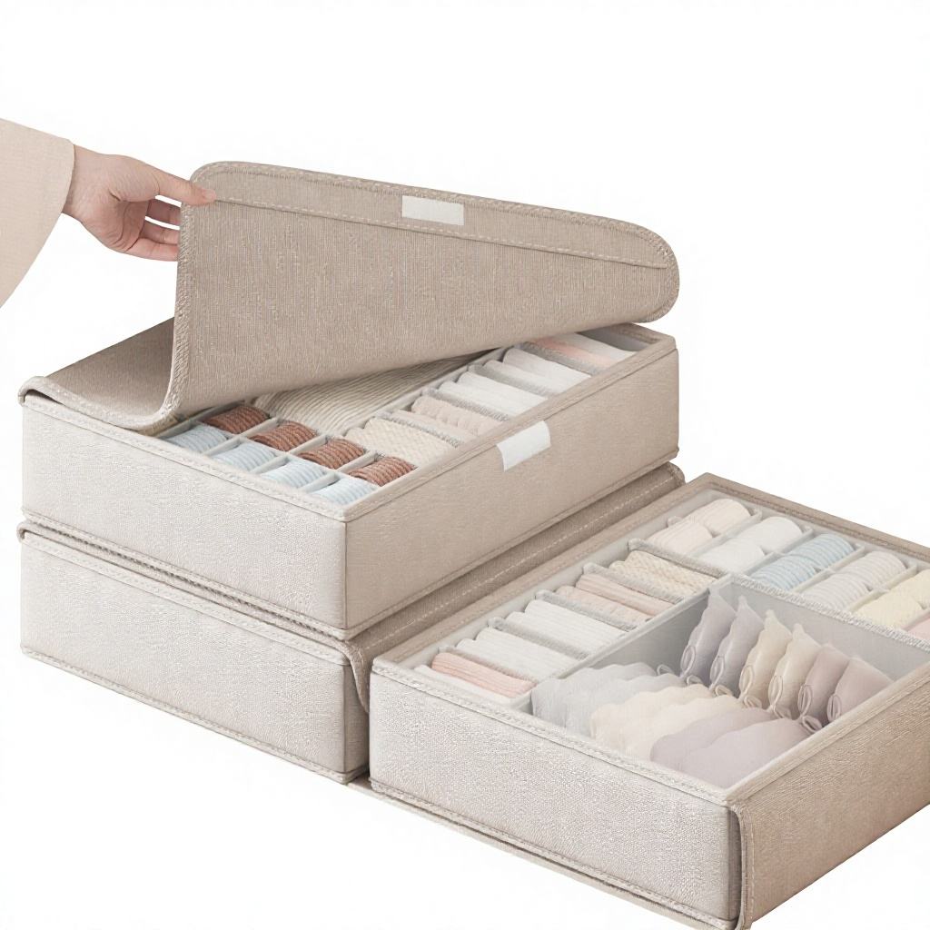 Baicaoyuan Fabric Lingerie Organizer with Three Compartments