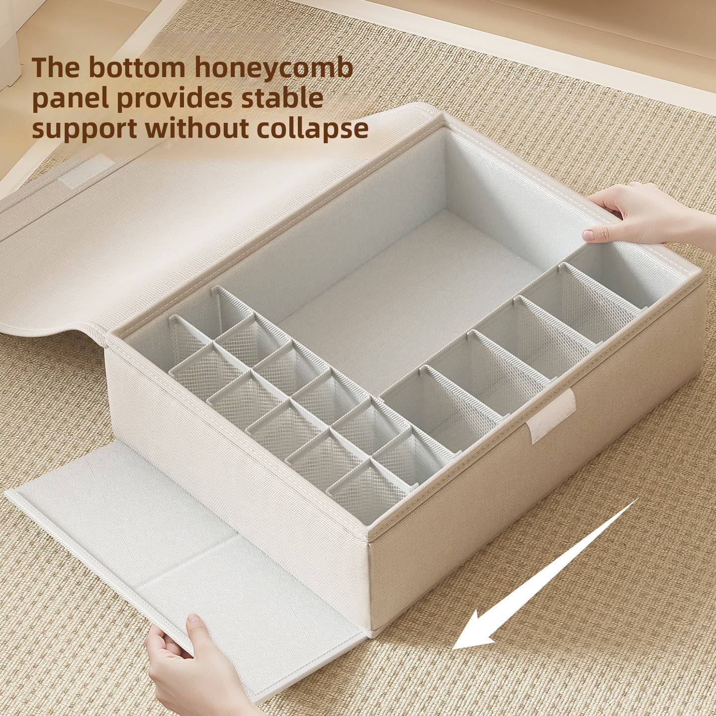 Baicaoyuan Fabric Underwear Storage Box with Three Compartment Dividers