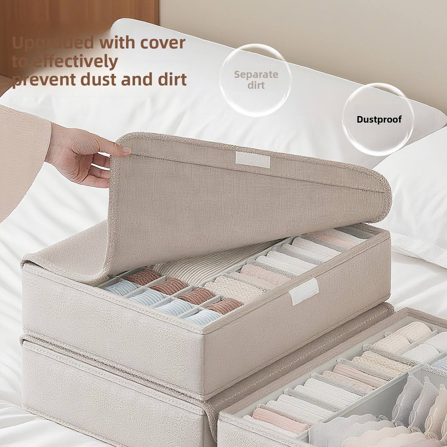Baicaoyuan Fabric Lingerie Organizer with Three Compartments - Image 3