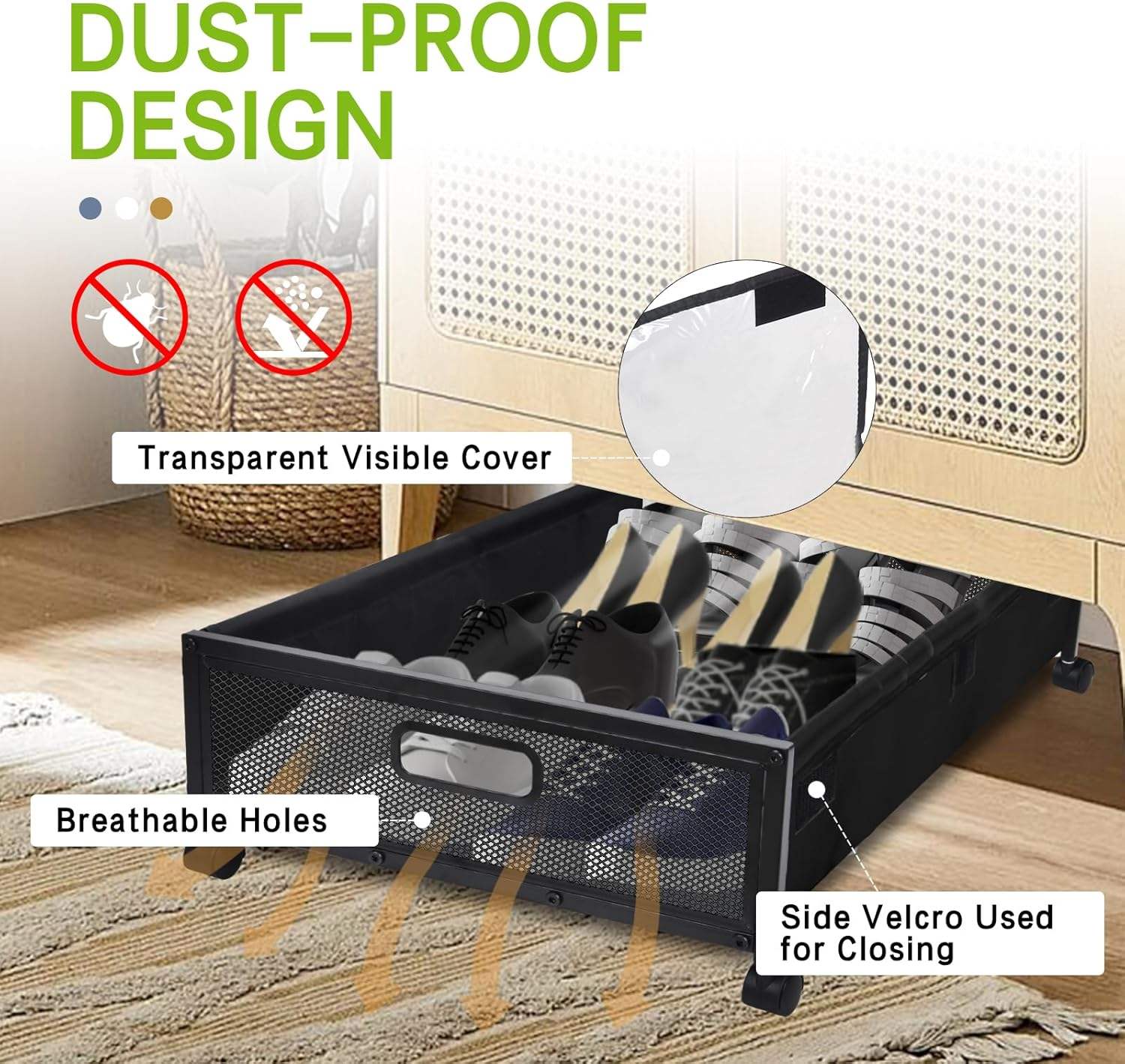 Set of 2 DEWVIE metal bed storage containers with wheels - Image 2