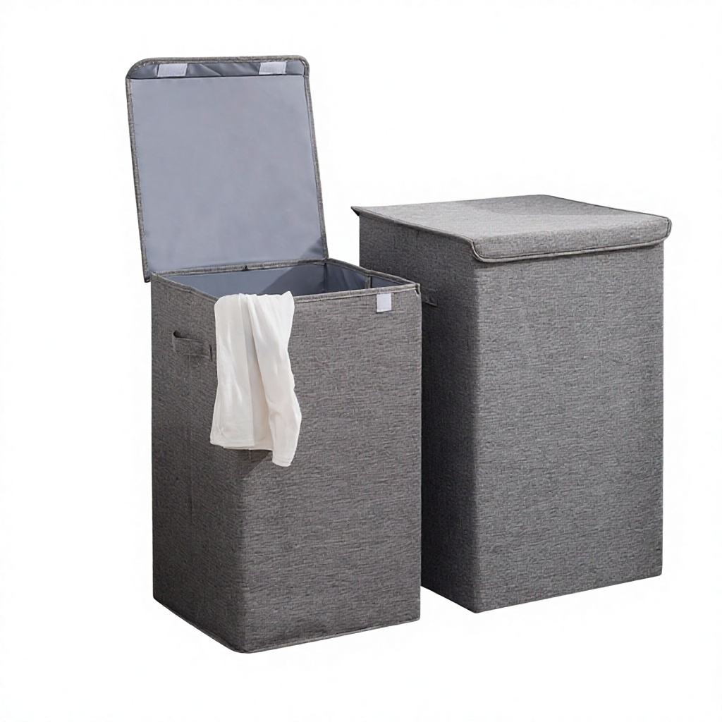 Clothing storage laundry basket with lid