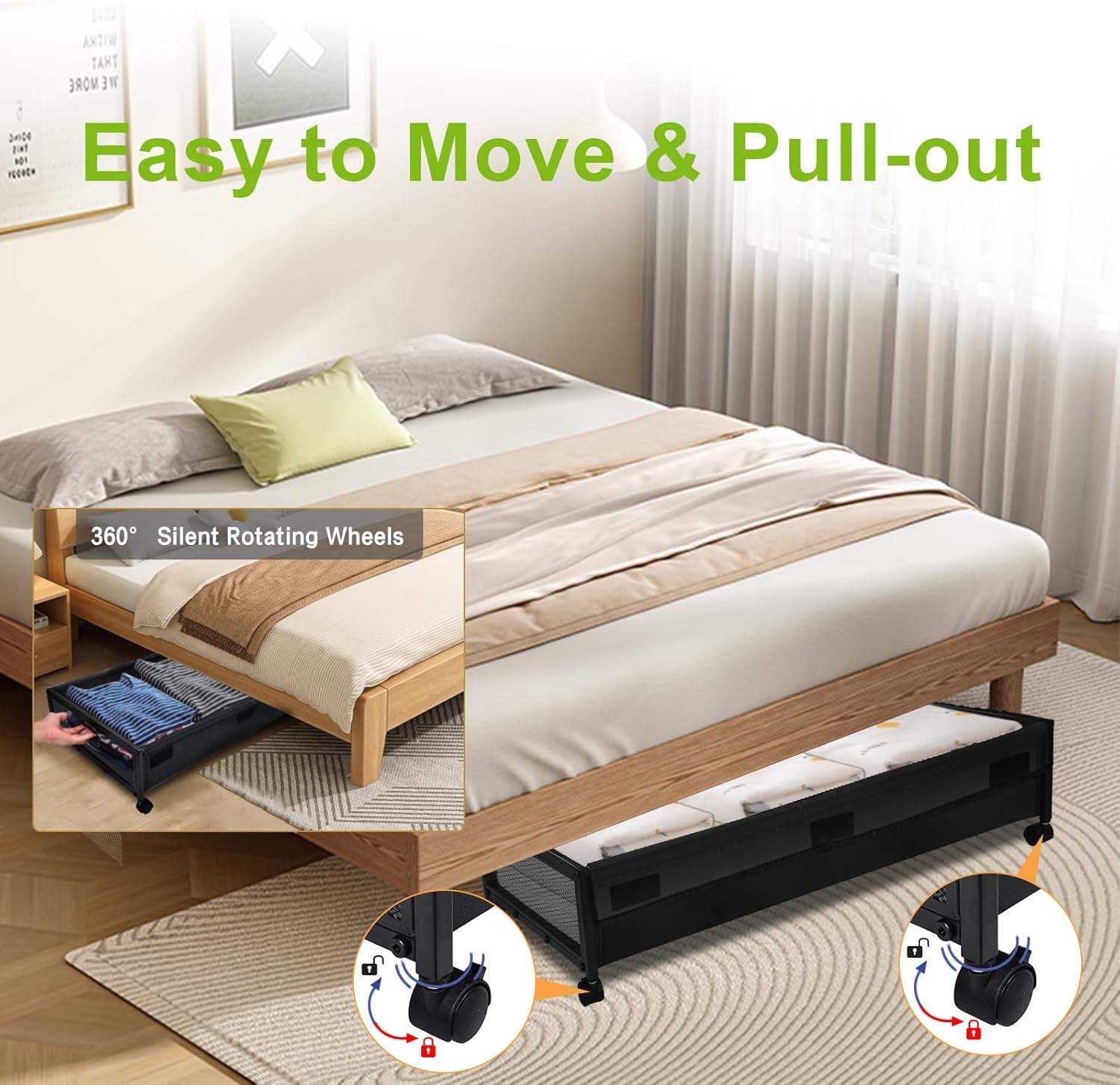 Set of 2 DEWVIE metal bed storage containers with wheels - Image 3