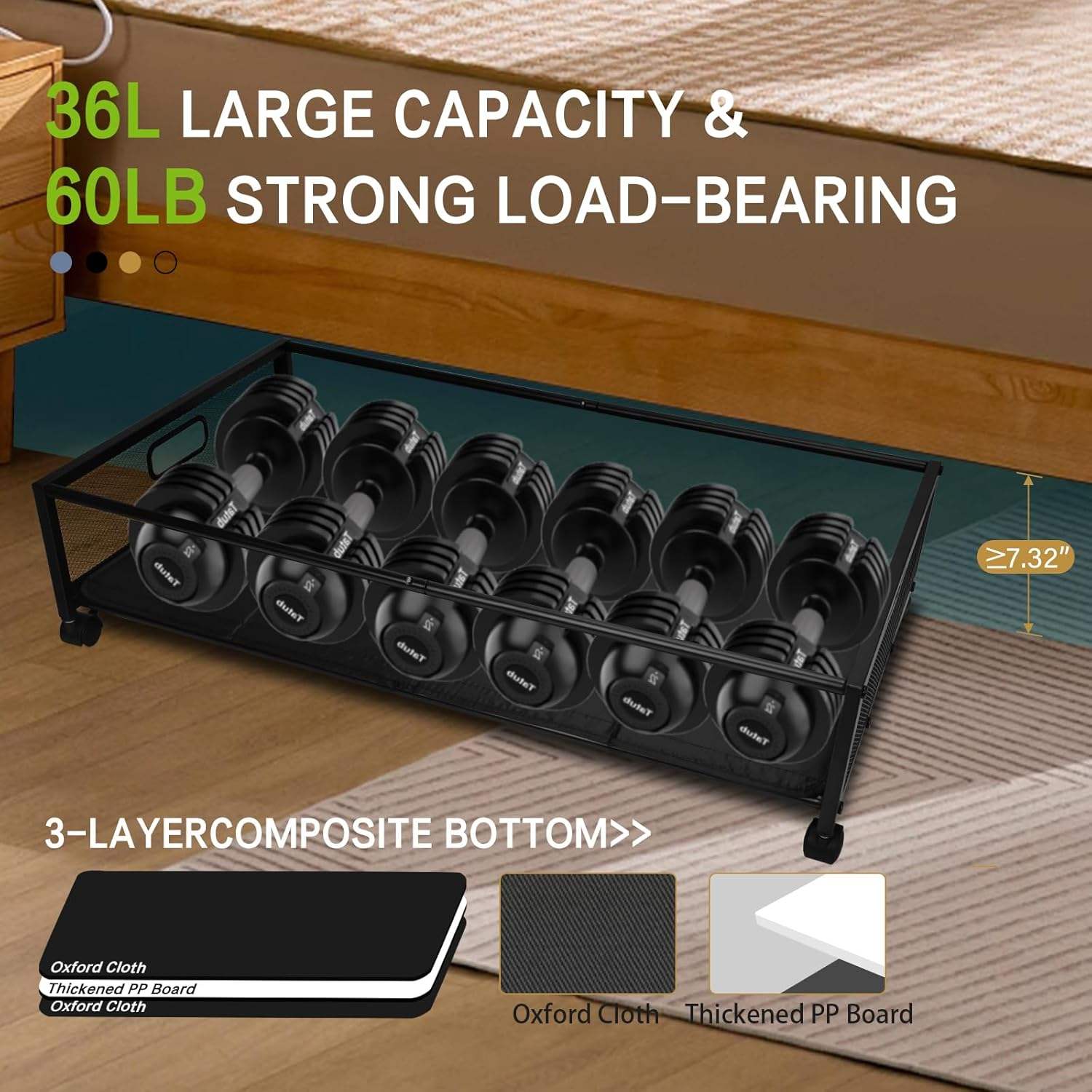 Set of 2 DEWVIE metal bed storage containers with wheels - Image 4