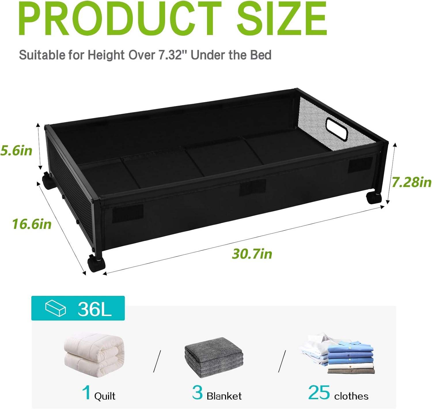 Set of 2 DEWVIE metal bed storage containers with wheels - Image 5